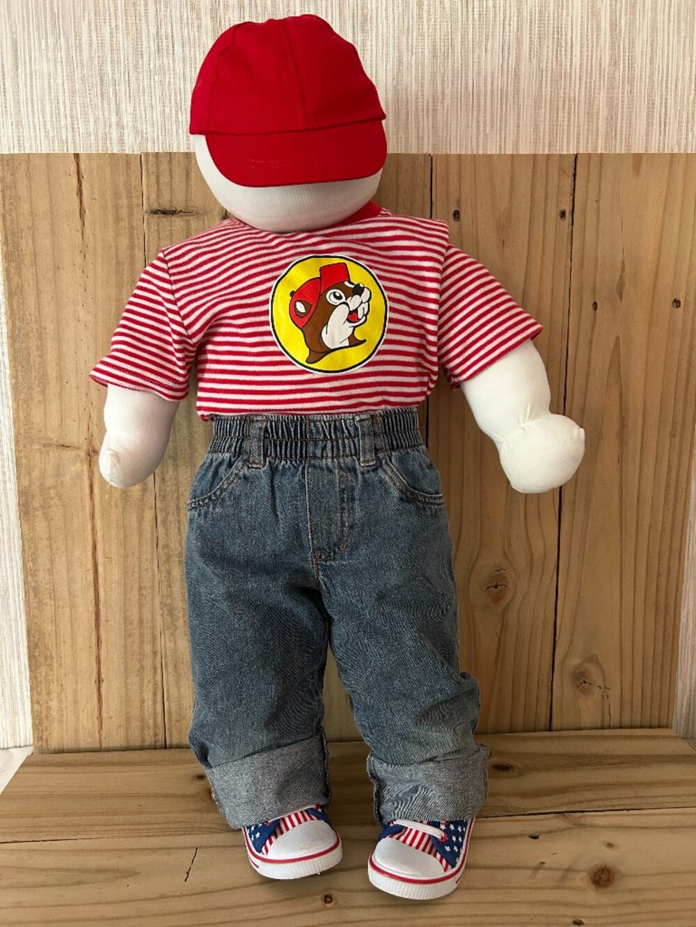 Buc-ee's Shy Boy Time Out Doll 27" Buc-ee's Shirt Patriotic Shoes